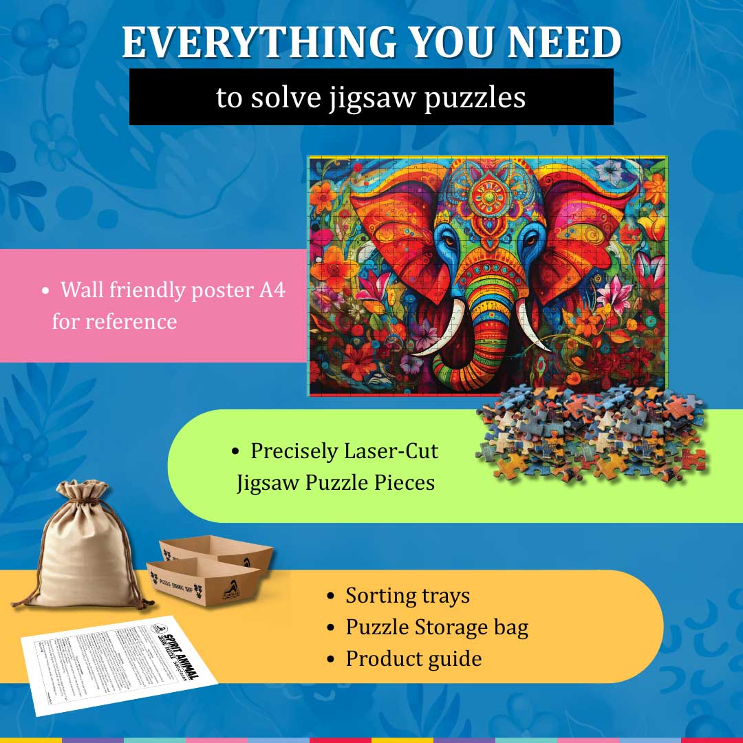 Playhills Spirit Animal The Wise Elephant, 500 pcs Wooden Jigsaw Puzzle | Mindful Relaxing and Screen free play for Kids Age 13+ Years