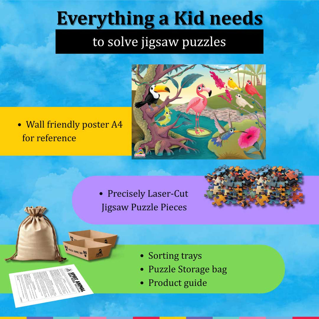 Playhills Wooden Puzzle Colourful Birds in Jungle 60 Puzzle Pieces for Kids 3+ years