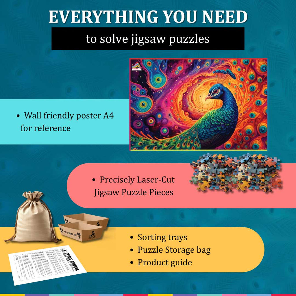The Precious Peacock (500 Pieces) Spirit Animal Jigsaw Puzzle by Playhills for Children and Adults 13+ Years| Mindful and Relaxing | Family Activity Games