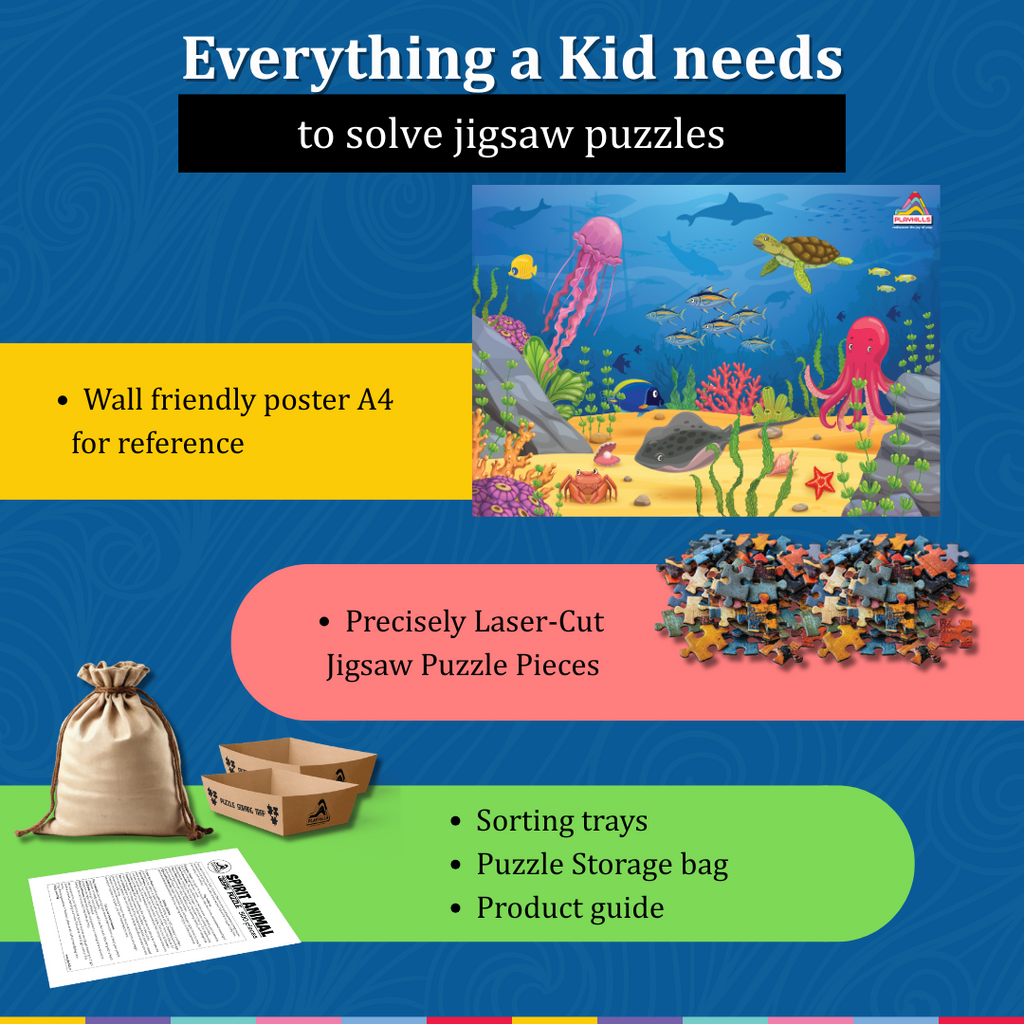 Sea Animals Beautiful Ocean Life, Wooden Jigsaw Puzzle 60 Pieces for Kids 3+ years