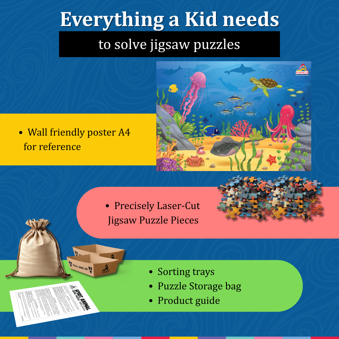 Sea Animals Beautiful Ocean Life, Wooden Jigsaw Puzzle 60 Pieces for Kids 3+ years