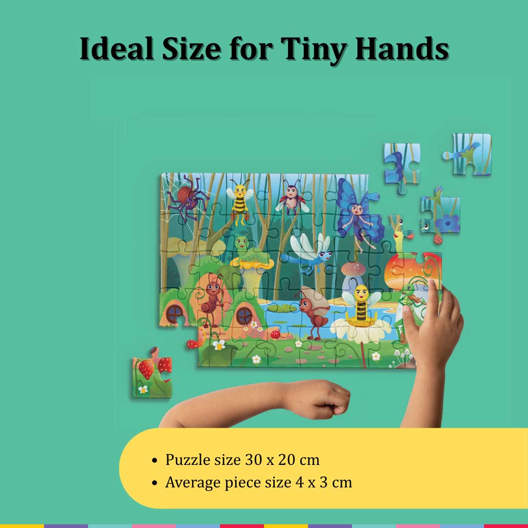 Playhills Bugs and Insects, 60 Pieces Wooden Jigsaw Puzzle for Kids 3+ years