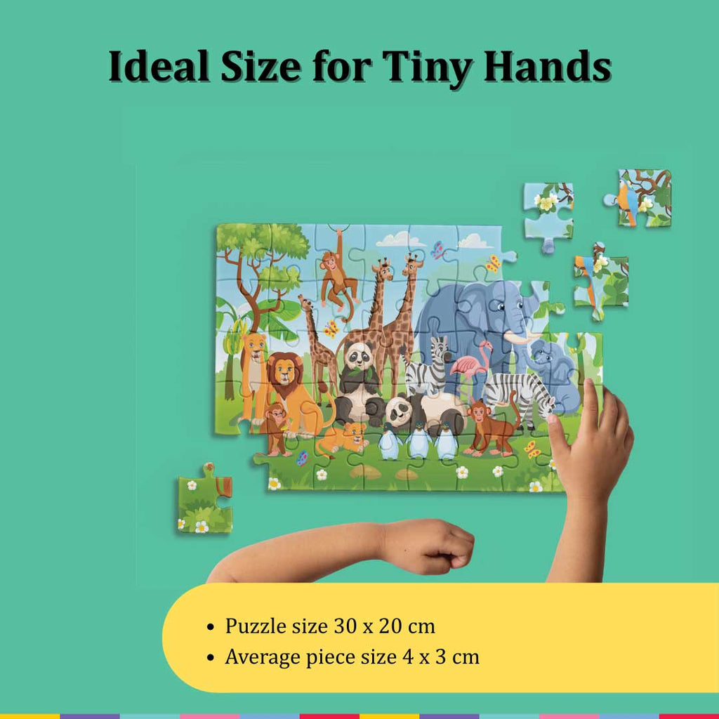 Playhills Wild Animals Together in The Zoo, Wooden Puzzle 60 Puzzle Pieces for Kids 3+Years