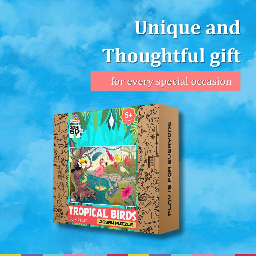 Playhills Wooden Puzzle Colourful Birds in Jungle 60 Puzzle Pieces for Kids 3+ years