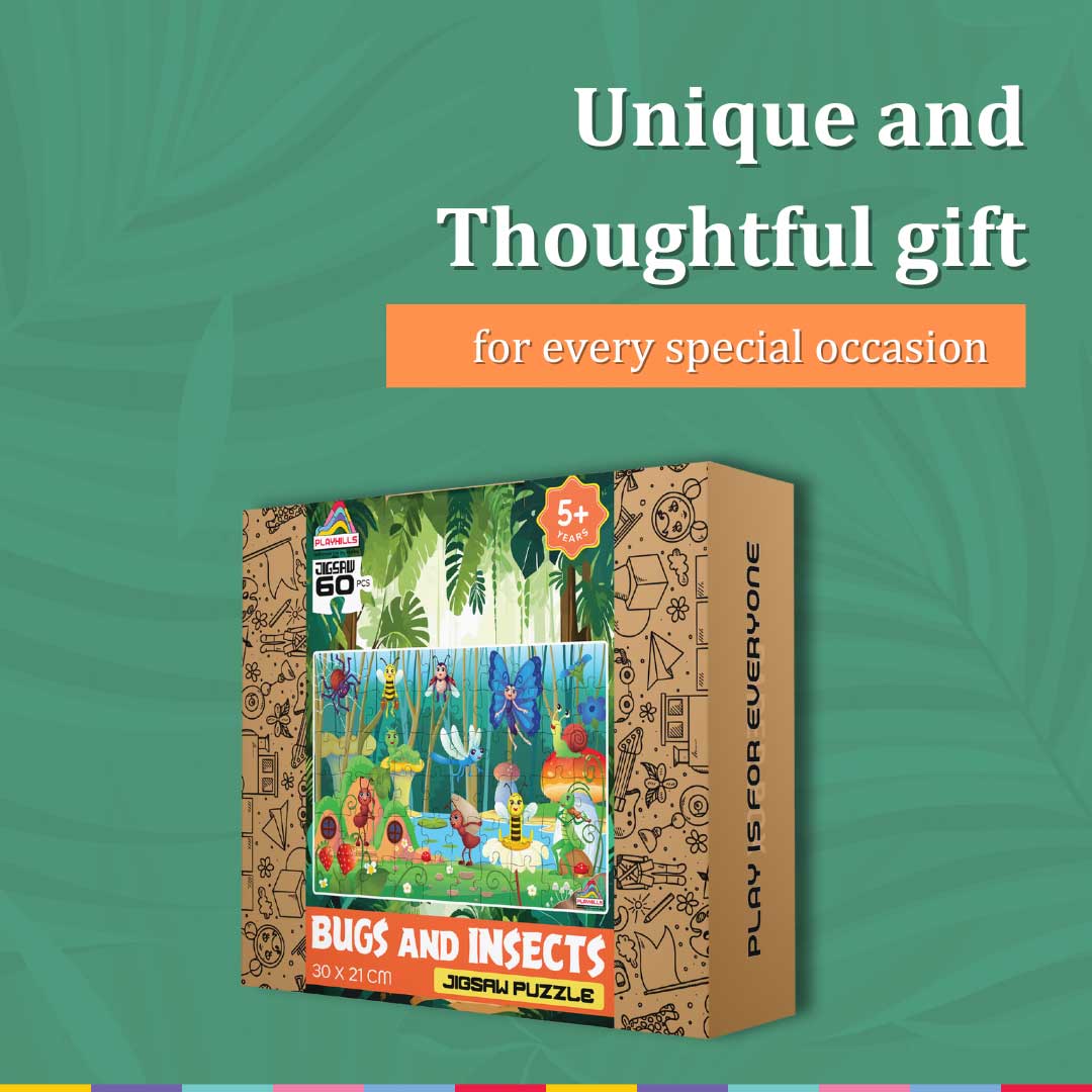 Playhills Bugs and Insects, 60 Pieces Wooden Jigsaw Puzzle for Kids 3+ years