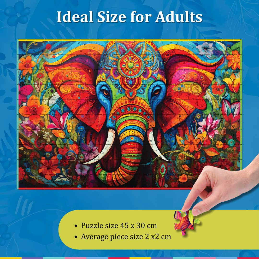 Playhills Spirit Animal The Wise Elephant, 500 pcs Wooden Jigsaw Puzzle | Mindful Relaxing and Screen free play for Kids Age 13+ Years