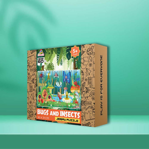 Playhills Bugs and Insects, 60 Pieces Wooden Jigsaw Puzzle for Kids 3+ years