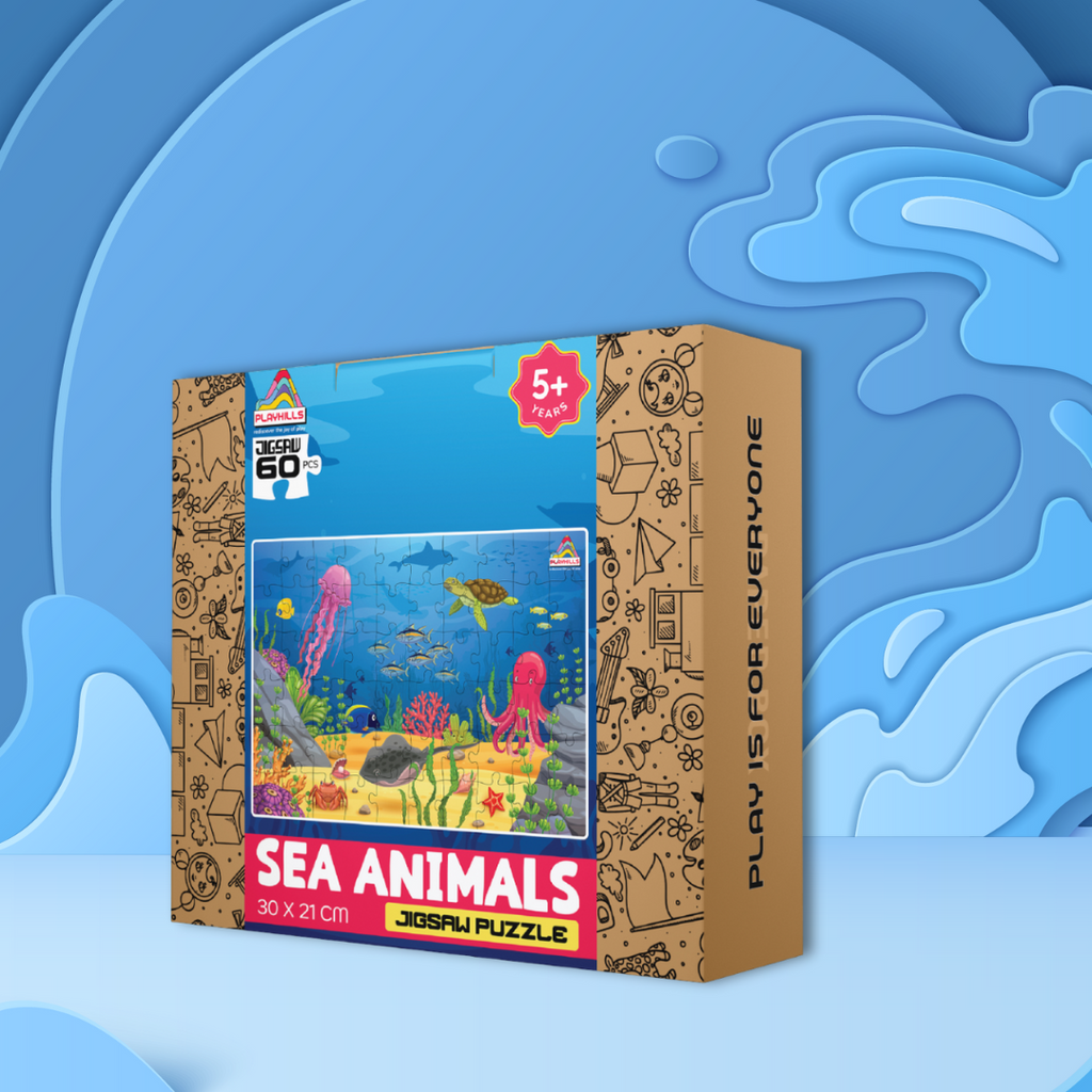 Sea Animals Beautiful Ocean Life, Wooden Jigsaw Puzzle 60 Pieces for Kids 3+ years