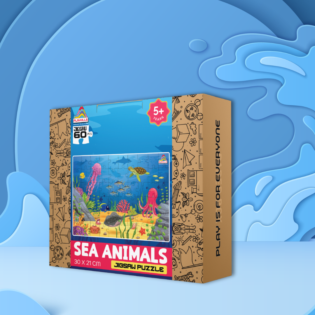 Sea Animals Beautiful Ocean Life, Wooden Jigsaw Puzzle 60 Pieces for Kids 3+ years