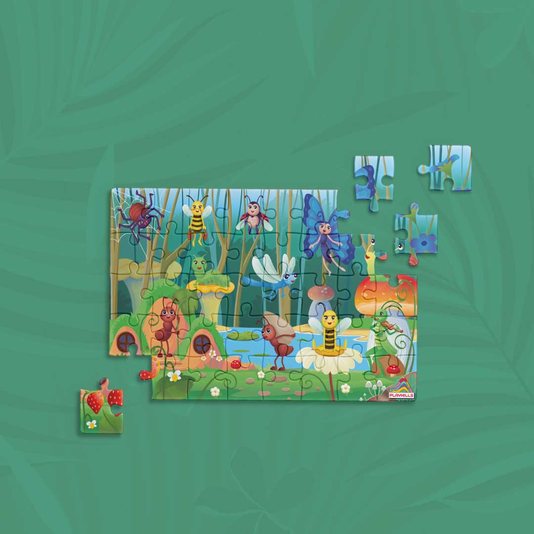 Playhills Bugs and Insects, 60 Pieces Wooden Jigsaw Puzzle for Kids 3+ years