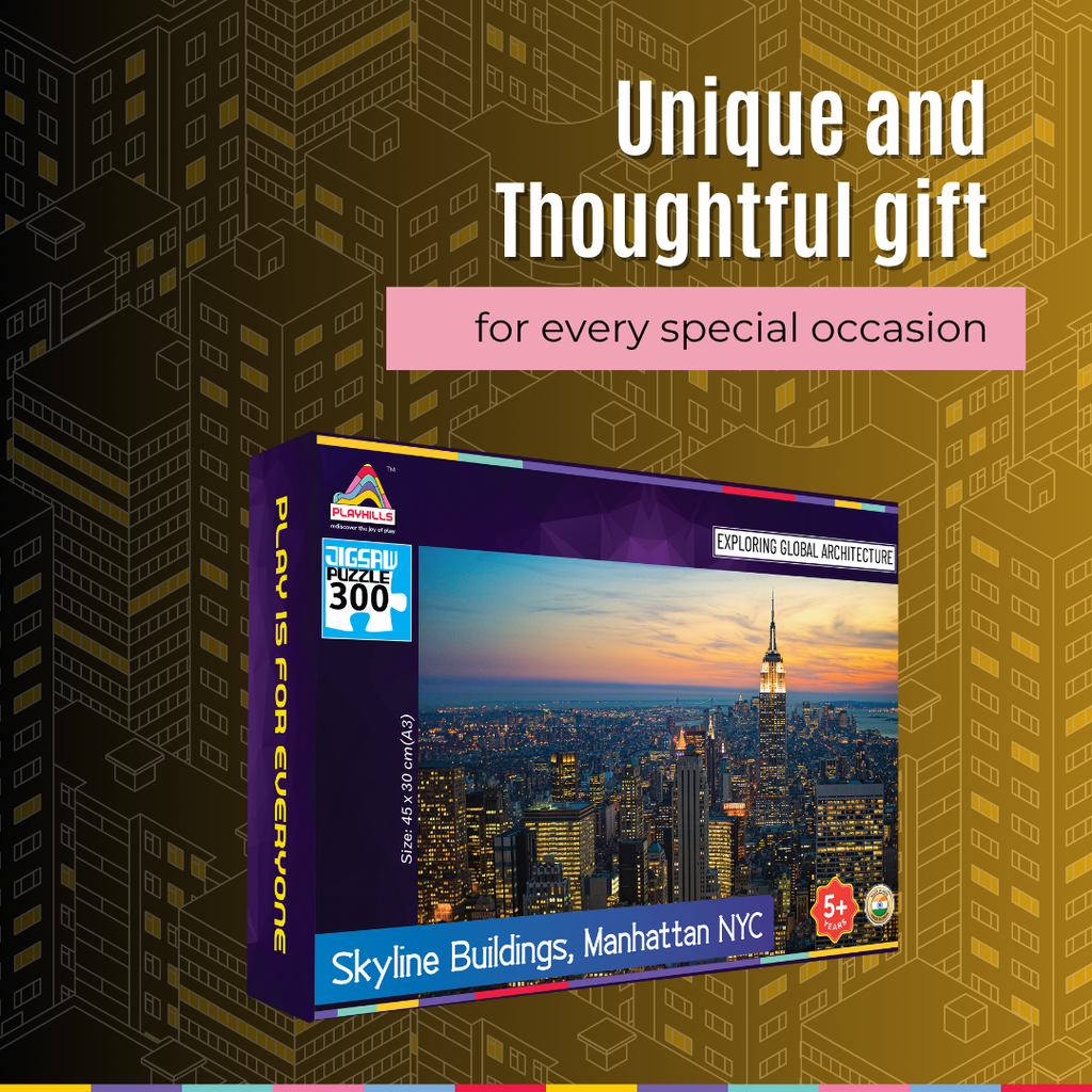 Playhills Skyline City Buildings, New York Manhattan City Landscape Jigsaw Puzzle 300 pcs for Kids Age 8+ years