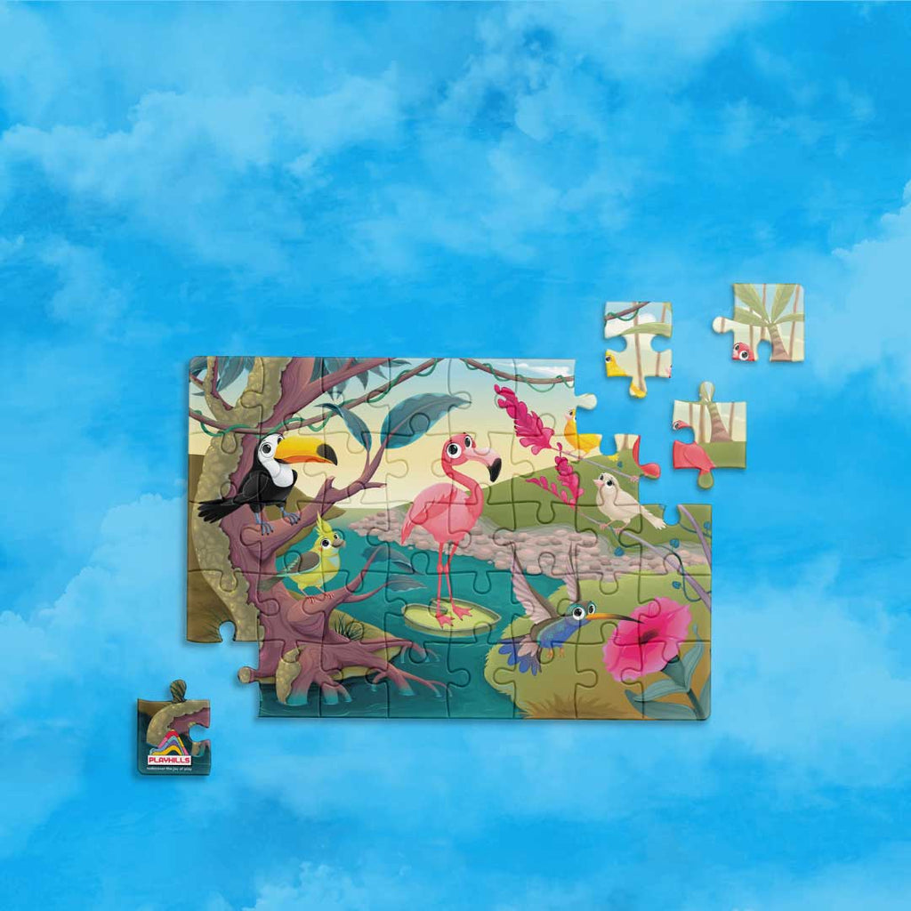 Playhills Wooden Puzzle Colourful Birds in Jungle 60 Puzzle Pieces for Kids 3+ years