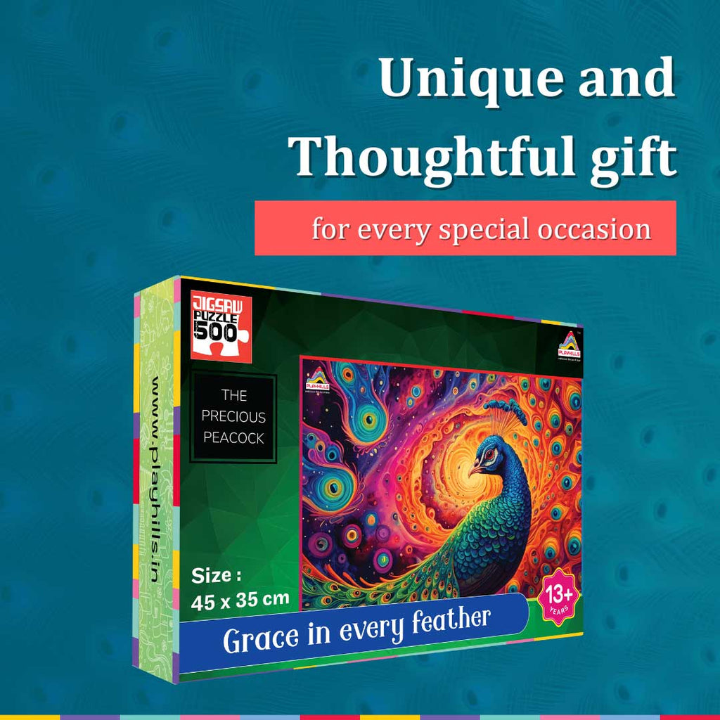 The Precious Peacock (500 Pieces) Spirit Animal Jigsaw Puzzle by Playhills for Children and Adults 13+ Years| Mindful and Relaxing | Family Activity Games