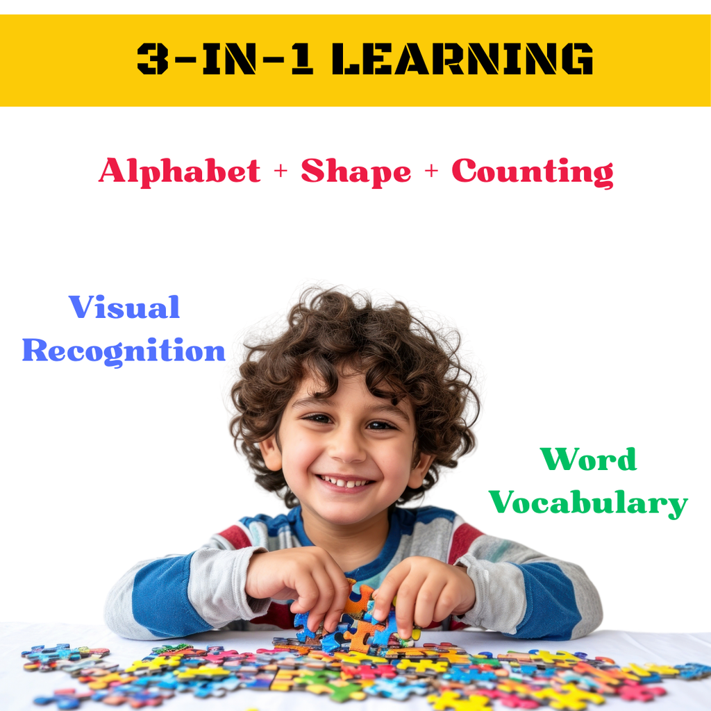 Playhills Combo Learning Board ABCD + Number + Shapes Wooden Puzzle Activity Set