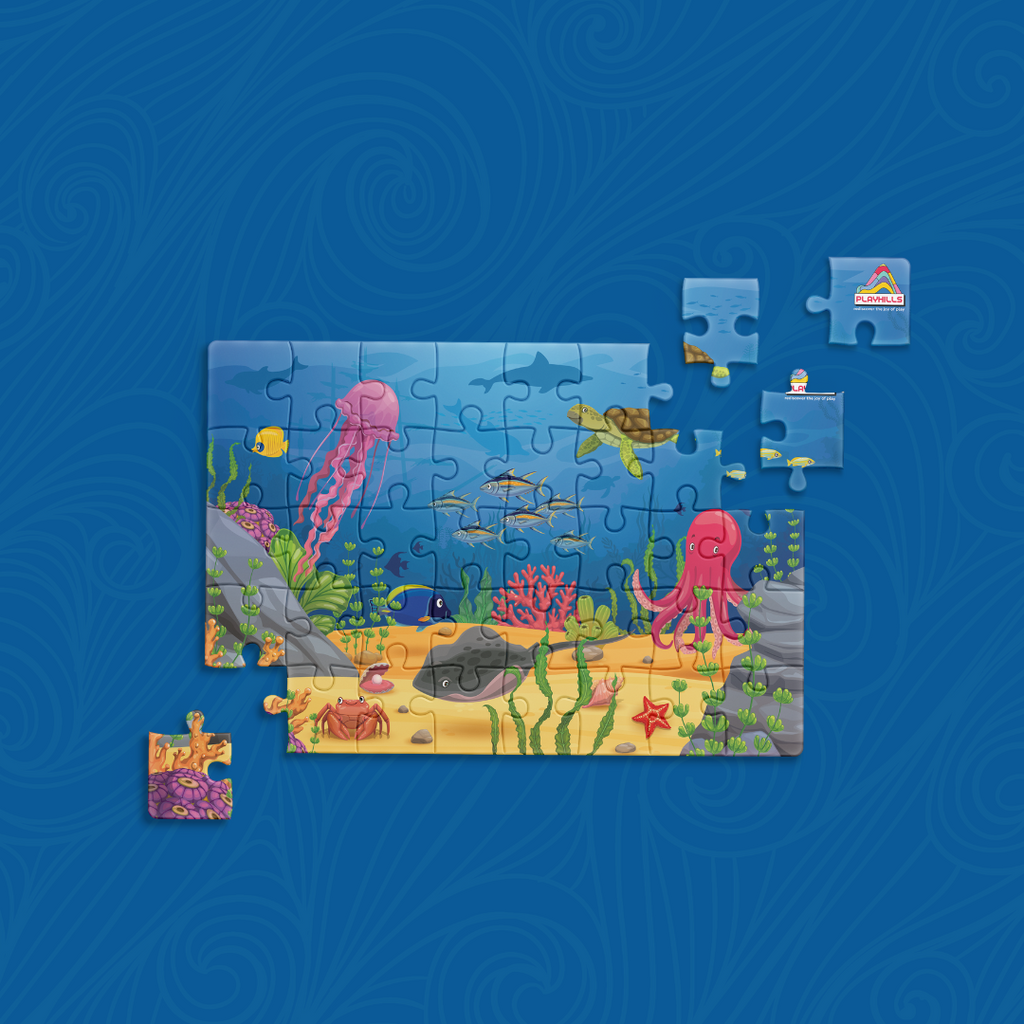 Sea Animals Beautiful Ocean Life, Wooden Jigsaw Puzzle 60 Pieces for Kids 3+ years