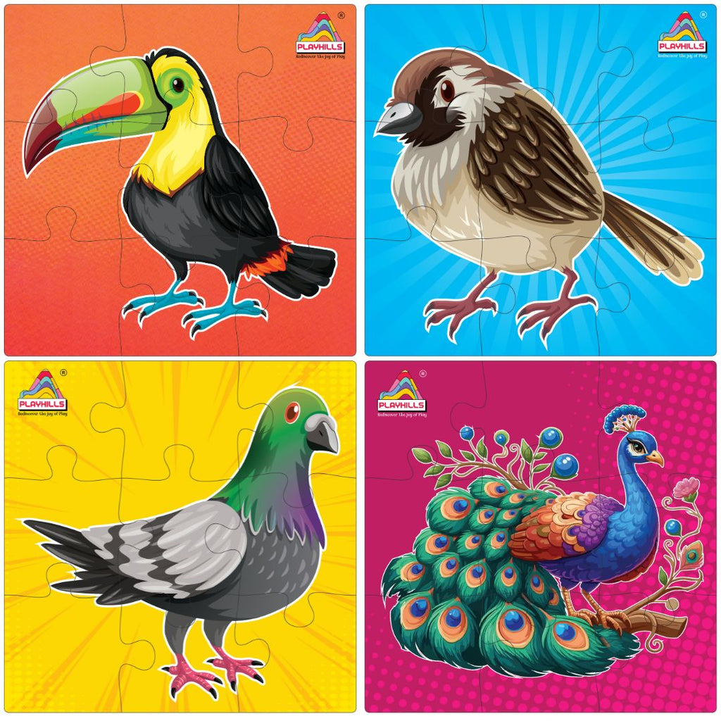 Playhills Combo (Pack of 16 puzzles) Birds + Animals + Outer Space + Daily Objects