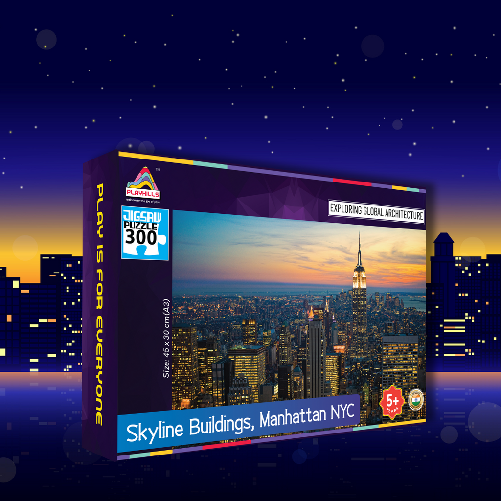 Playhills Skyline City Buildings, New York Manhattan City Landscape Jigsaw Puzzle 300 pcs for Kids Age 8+ years