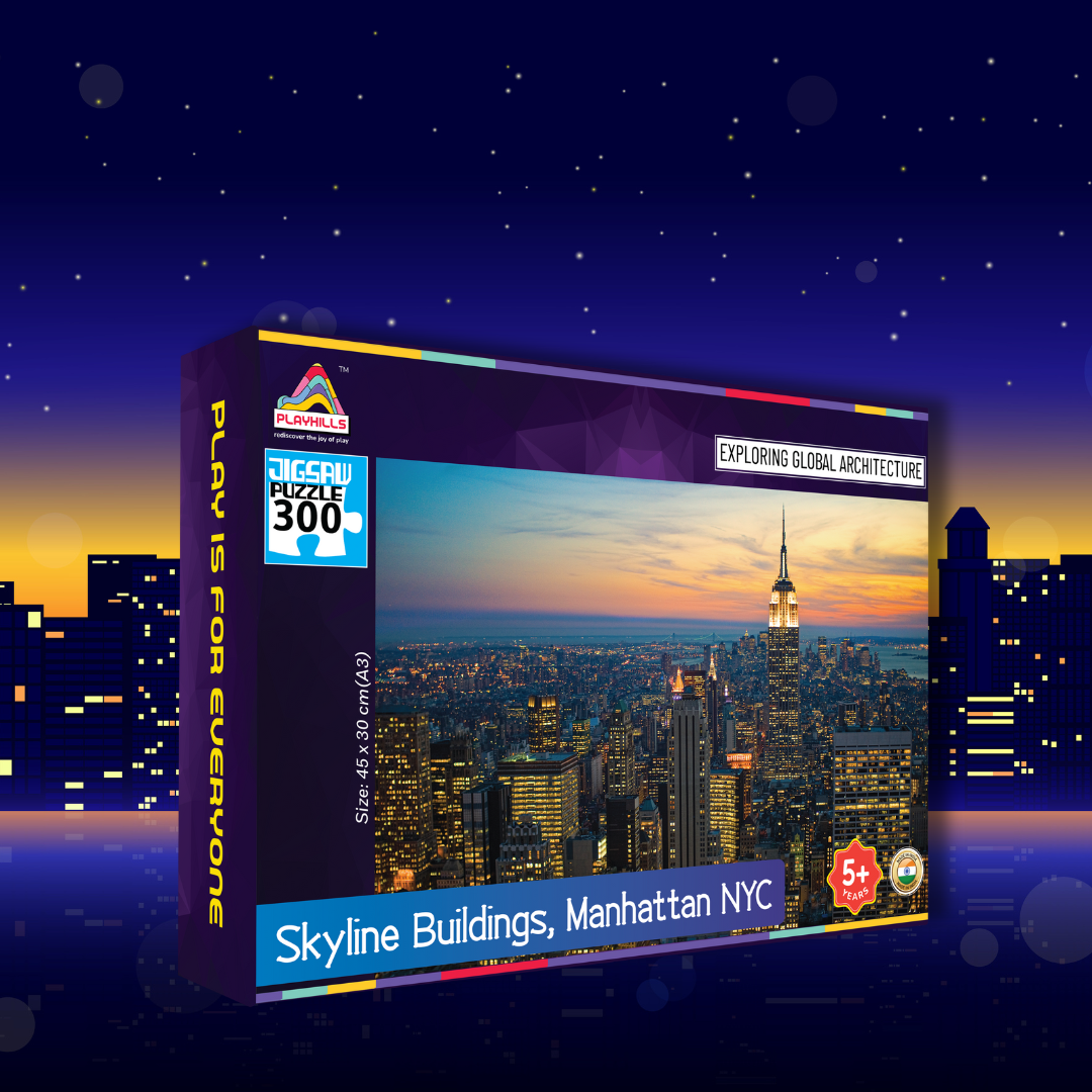 Playhills Skyline City Buildings, New York Manhattan City Landscape Jigsaw Puzzle 300 pcs for Kids Age 8+ years