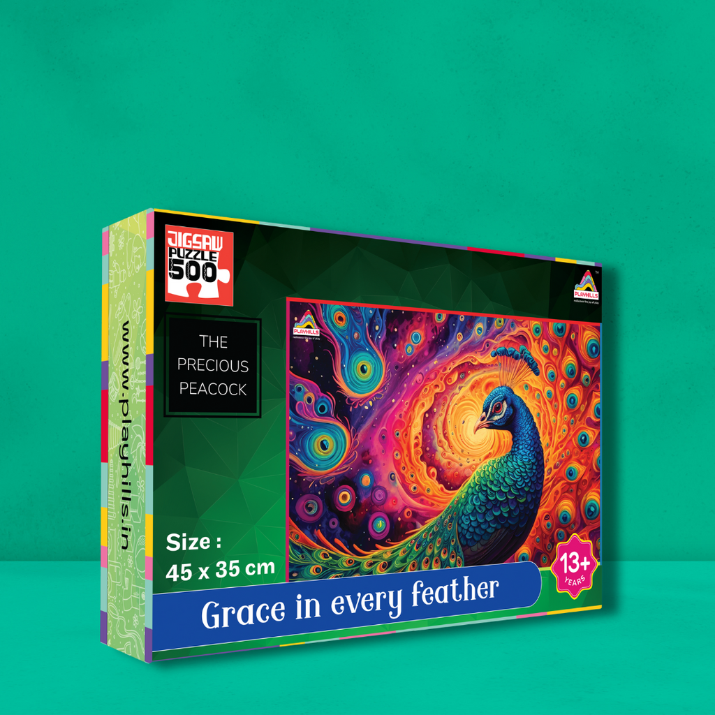 The Precious Peacock (500 Pieces) Spirit Animal Jigsaw Puzzle by Playhills for Children and Adults 13+ Years| Mindful and Relaxing | Family Activity Games