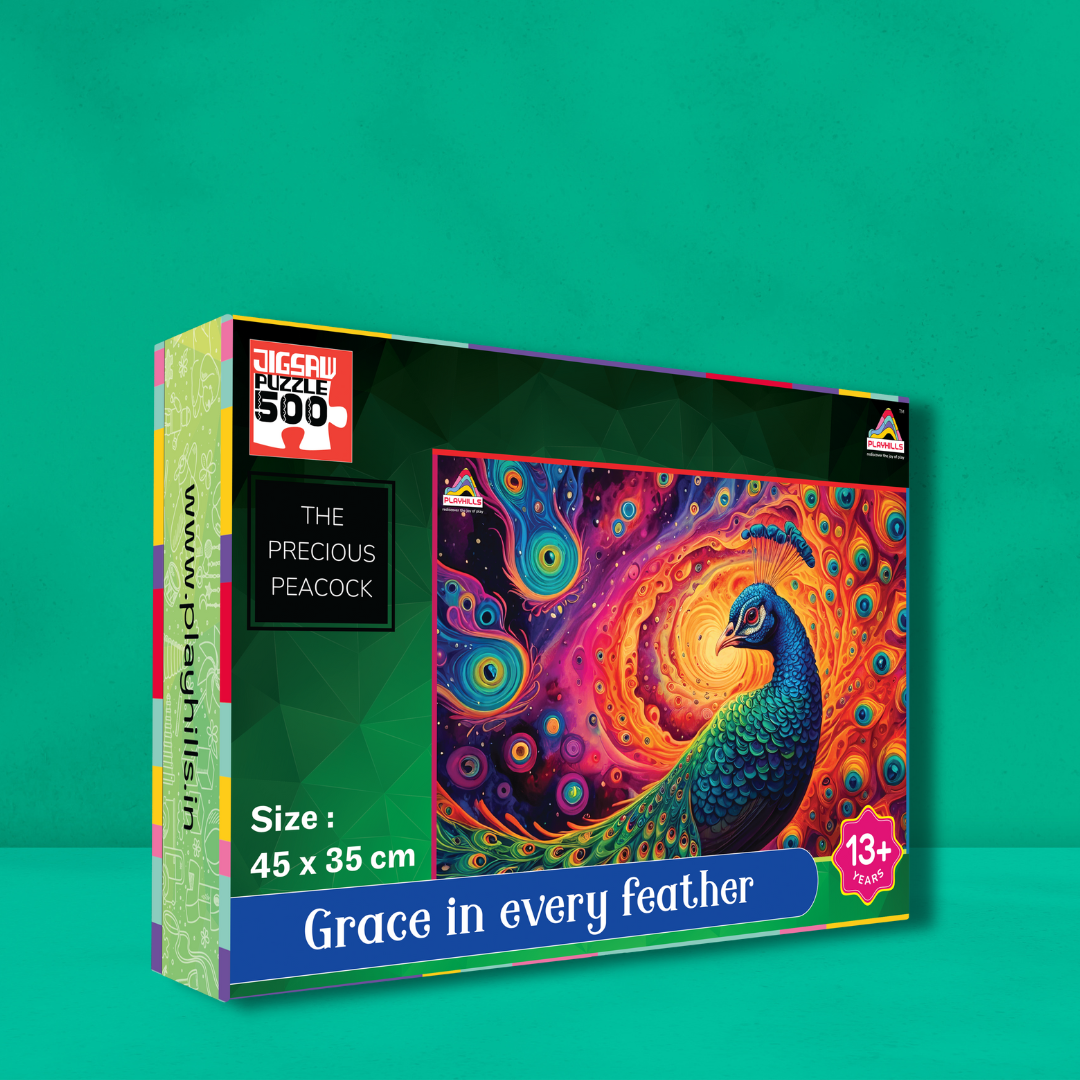 The Precious Peacock (500 Pieces) Spirit Animal Jigsaw Puzzle by Playhills for Children and Adults 13+ Years| Mindful and Relaxing | Family Activity Games