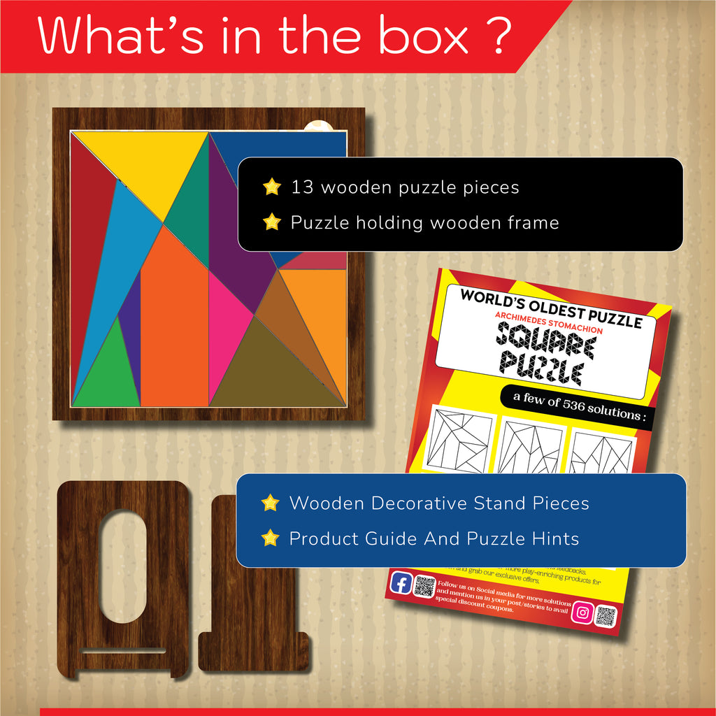 Playhills Brain Teaser Stomachion Square: The World's Oldest Puzzle for 13+ yrs